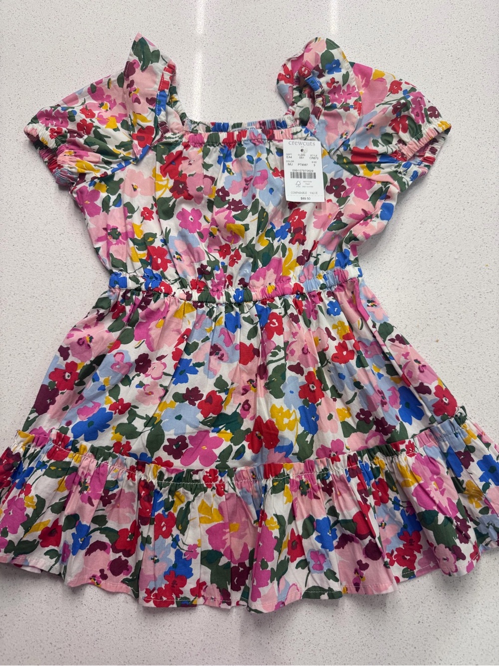Crewcuts Pink Multi-Color Floral Tiered Dress